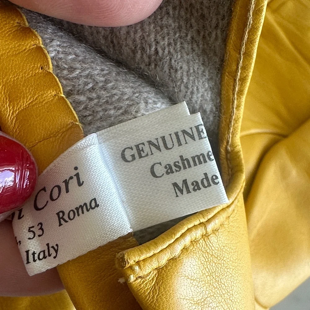 Chic Mustard Leather Gloves handmade in rome cashmere lined